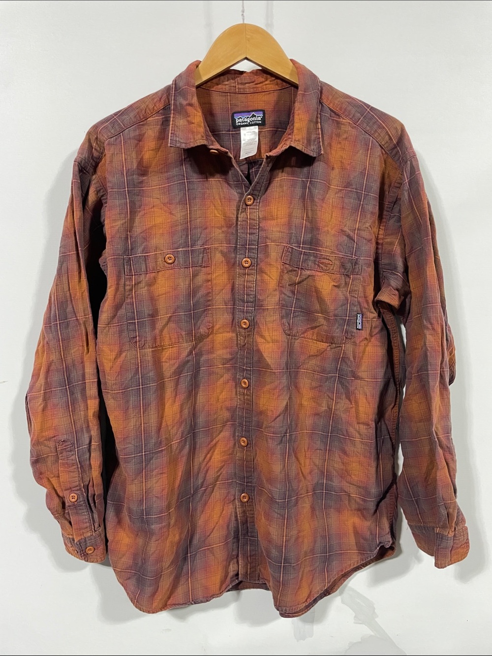 Patagonia Orange and Brown Plaid Flannel Shirt